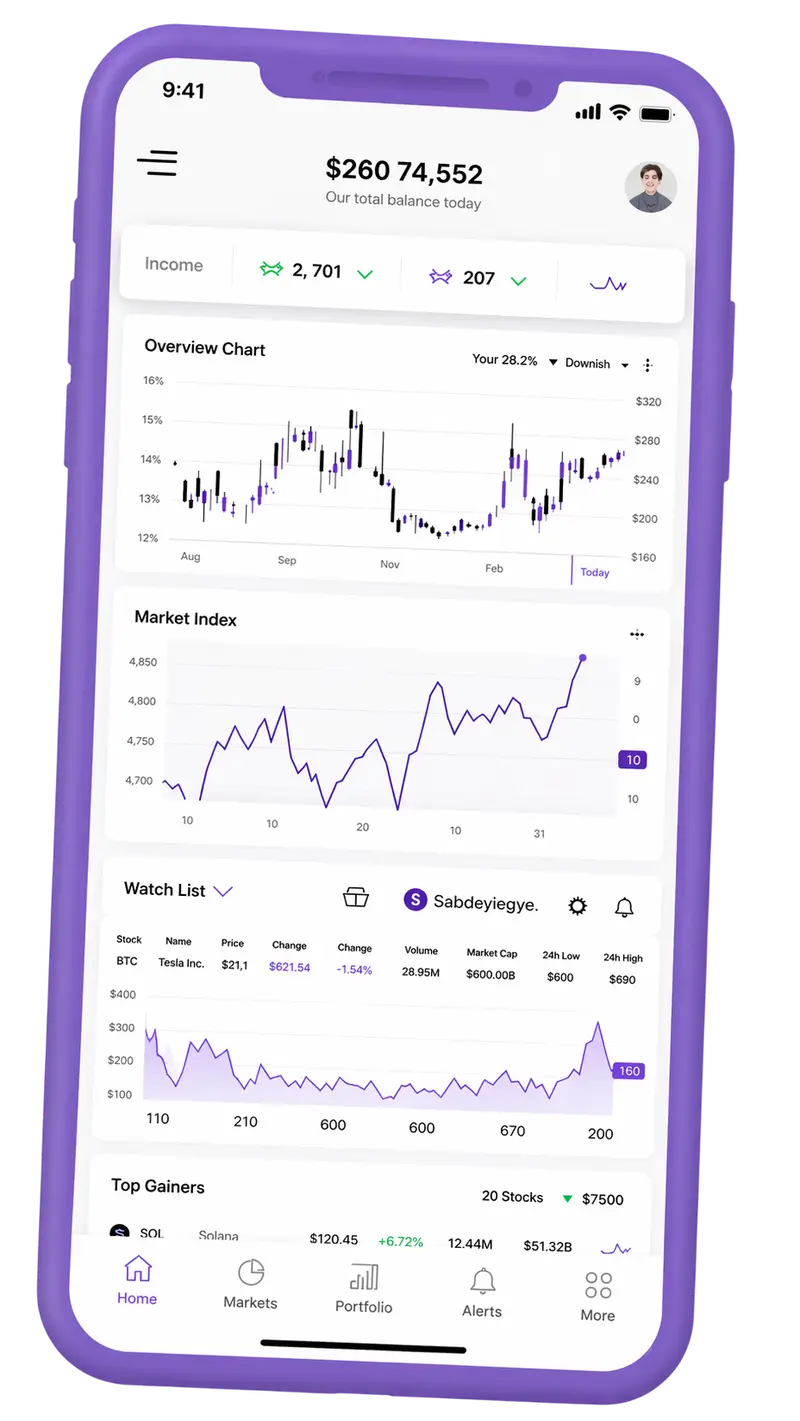 Mobile app displaying portfolio summary